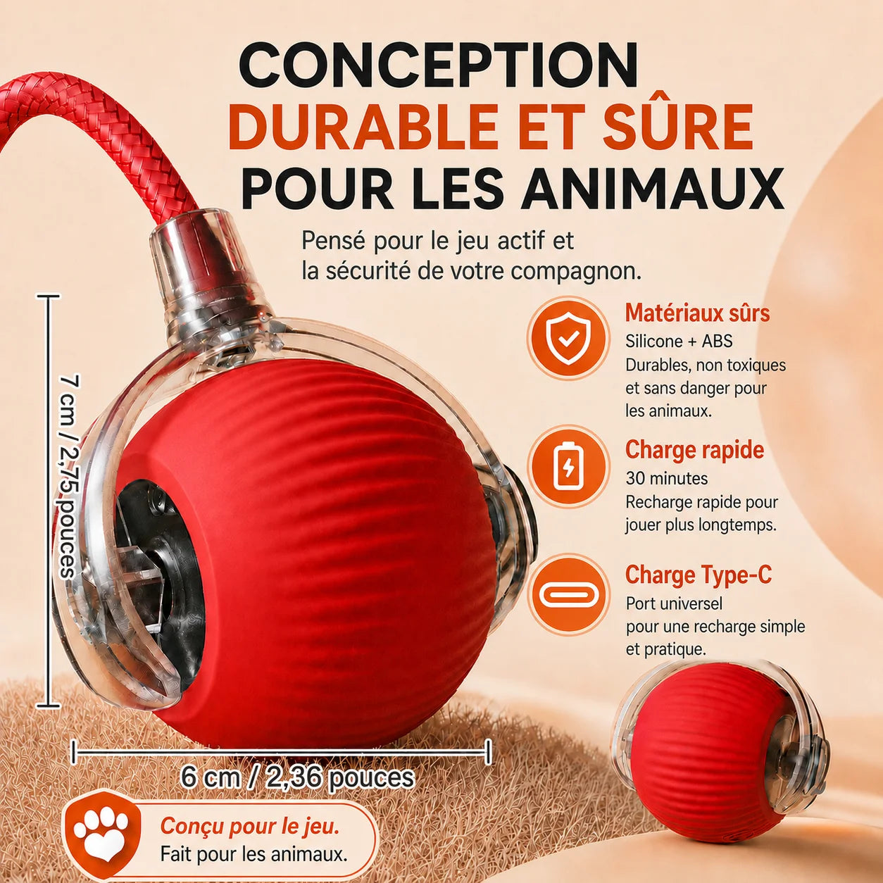 Balle Interactive Automatique pour Chien — Rechargeable USB